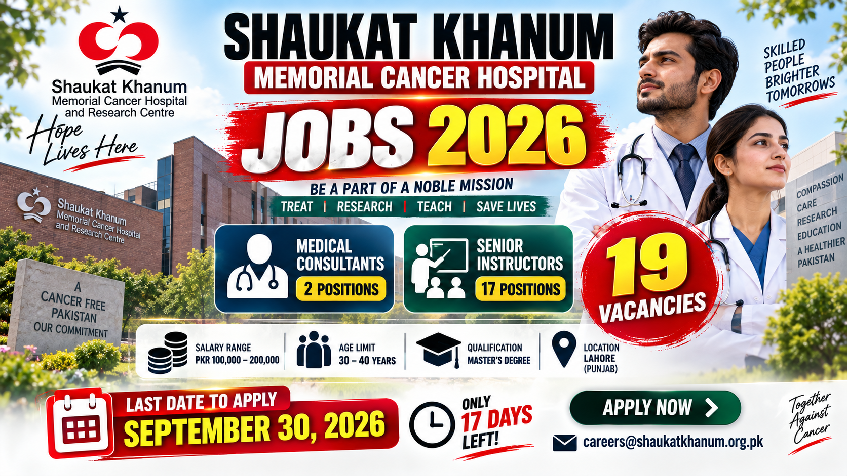 Exterior view of Shaukat Khanum Memorial Cancer Hospital in Johar Town, Lahore