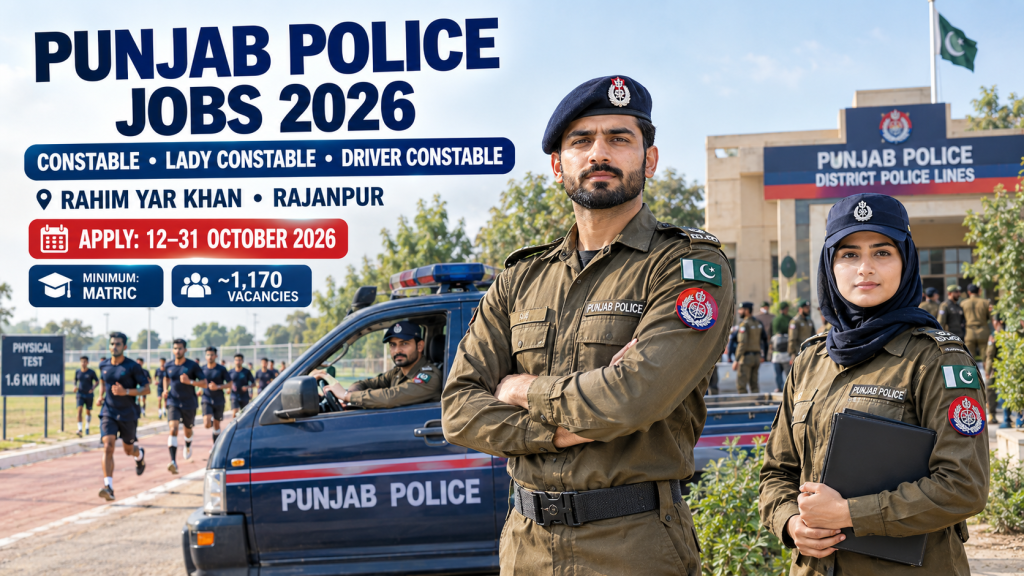 Punjab Police Jobs 2026 for constable, lady constable and driver posts