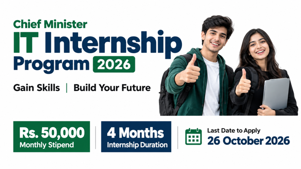 Chief Minister IT Internship Program 2026 offering Rs. 50,000 monthly stipend for four months