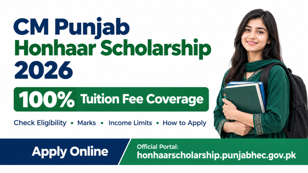 CM Punjab Honhaar Scholarship 2026 offering 100% tuition fee coverage for eligible students in Punjab
