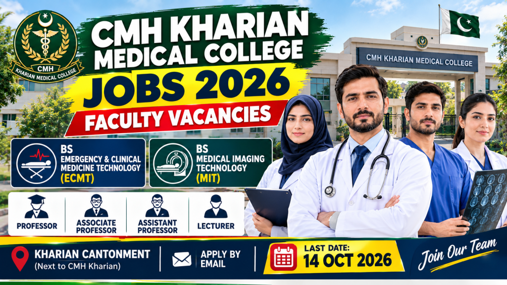 CMH Jobs 2026 at Kharian Medical College with faculty vacancies