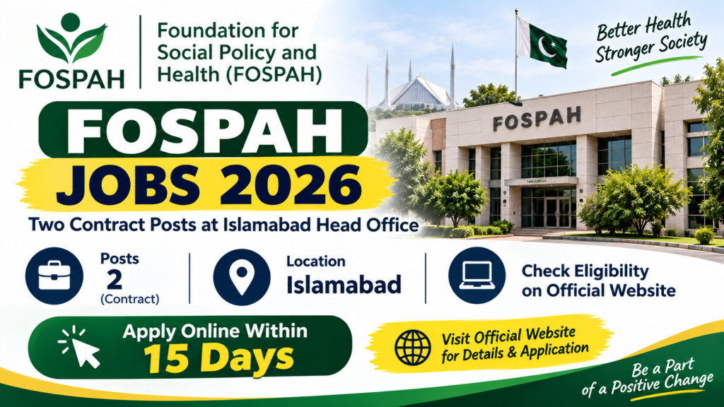 FOSPAH Jobs 2026 advertisement for Director Administration and Senior Advisor positions at the Islamabad head office.