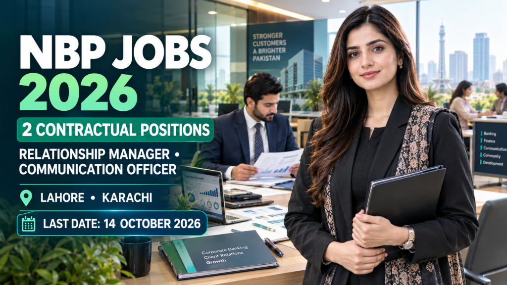 NBP Jobs 2026 for Relationship Manager and Communication Officer in Lahore and Karachi with application deadline of 14 October 2026