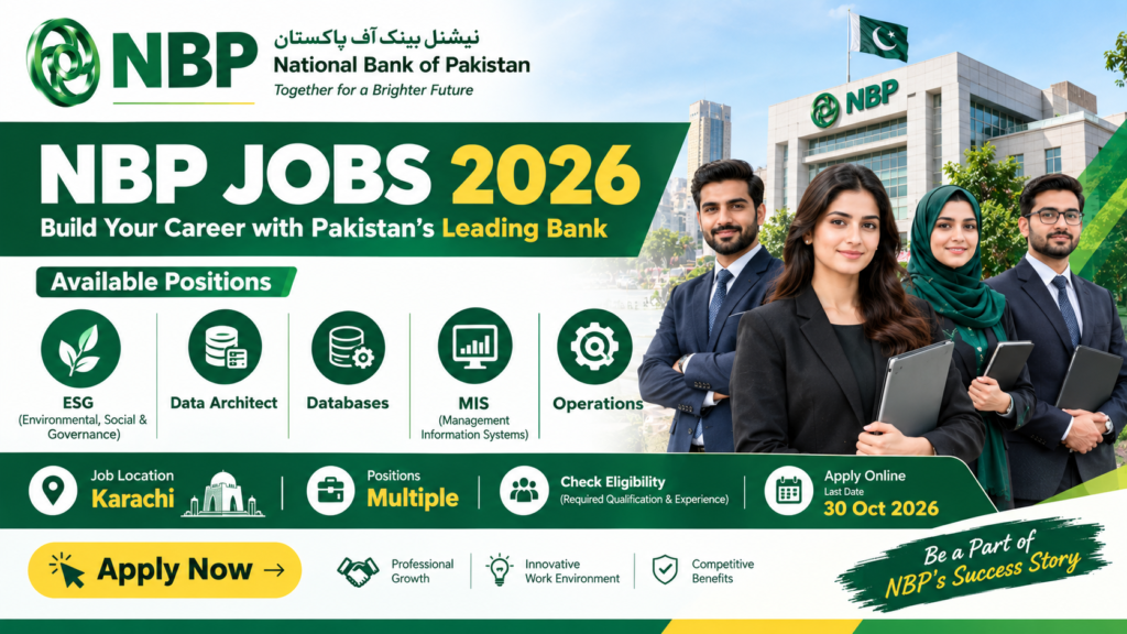 NBP Jobs 2026 in Karachi for ESG, Data Architect, Databases, MIS and Operations positions