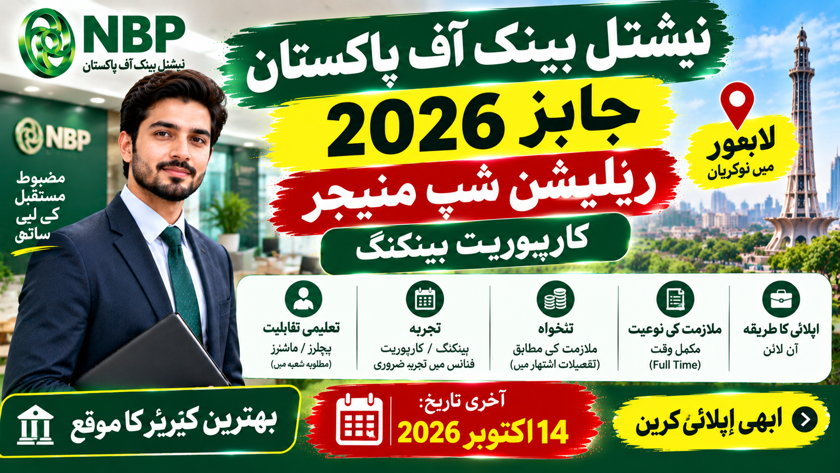 NBP Jobs 2026 – Relationship Manager Corporate Banking vacancy in Lahore