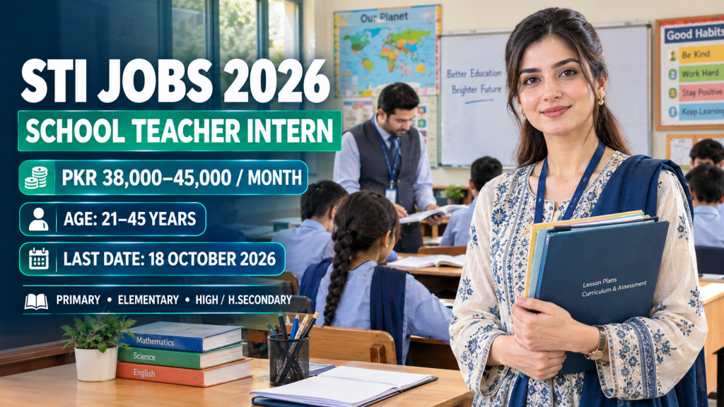 STI Jobs 2026 School Teacher Intern vacancies in Punjab with PKR 38,000 to 45,000 monthly stipend
